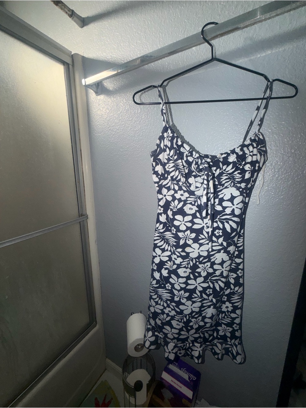 Finesse Navy and White Floral Spaghetti-Strap Dress Hawaiian Flower